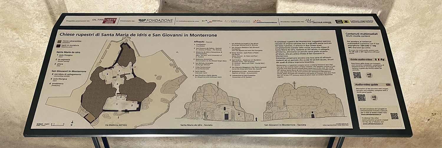 foto del pannello delle Chiese rupestri di Santa Maria de Idris e San Giovanni in Monterrone